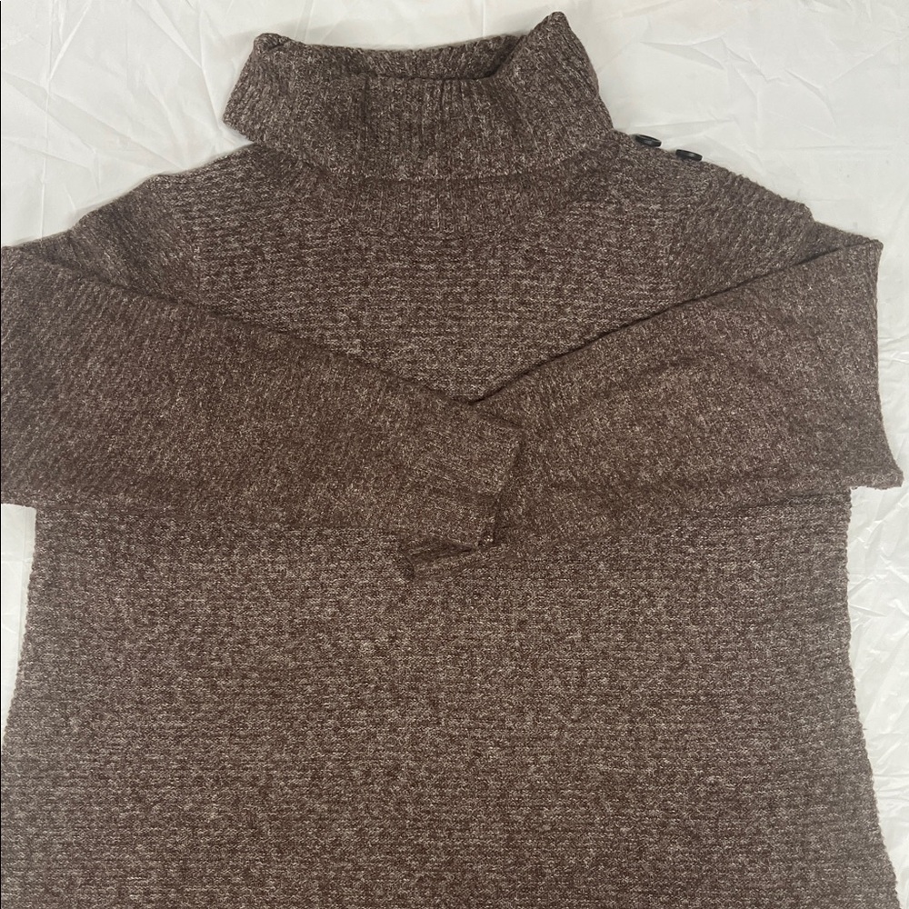 Pink Clover 3X Heather Mocha Marled Button Shoulder Turtleneck Sweater
